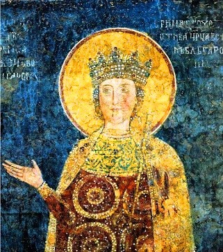 Стенопис в Боянската църква, на който е изобразена царица Ирина Ласкарина Асенина