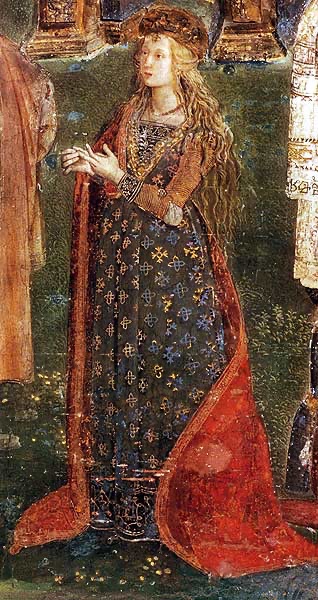 Purported portrait of Lucrezia as Saint Catherine of Alexandria in a fresco by Pinturicchio. The "Hall of the Saints" within the Borgia Apartments in the Vatican